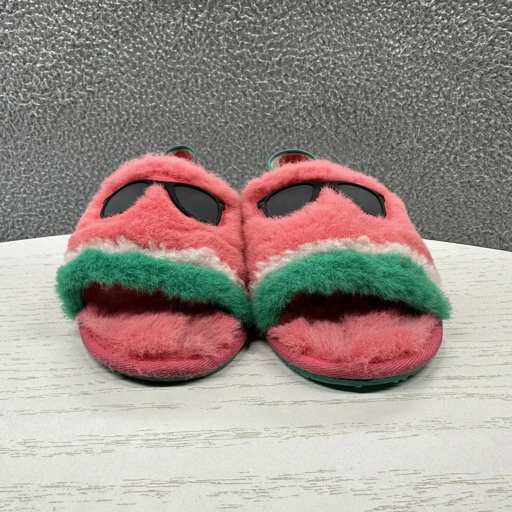UGG Fluff Yeah Watermelon Stuffie Indoor-Outdoor Slippers Pink Kids Size 10
